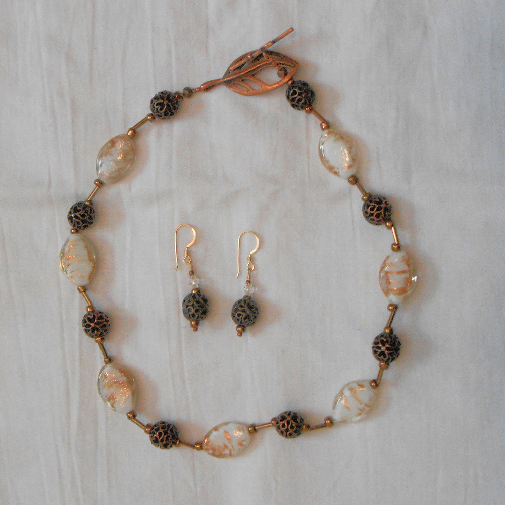Copper tone and glass beaded necklace